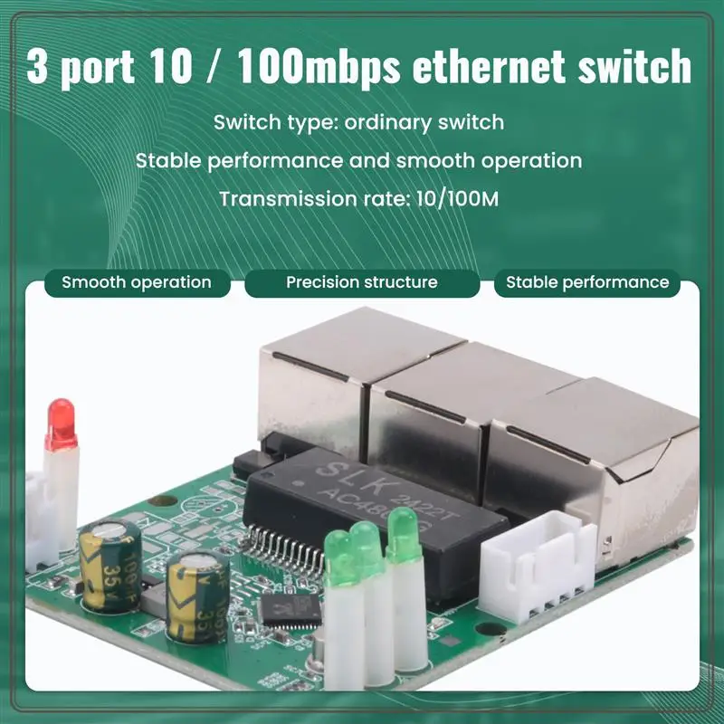 Sakelar Cepat Handal Mini 3 Port Sakelar Ethernet 10 / 100Mbps Papan Modul Pcb Hub Sakelar Jaringan untuk Modul Integrasi Sistem,