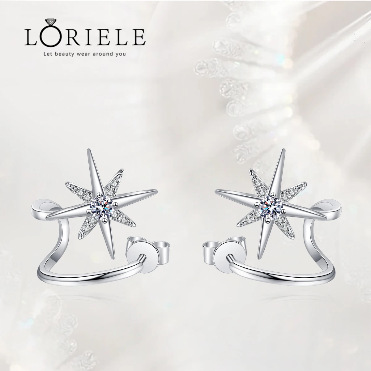 

LORIELE Moissanite Star Climber Cuff Earring Sterling Silver Twist Crawler Cuff Earrings Snowflake Ear Studs for Women Jewelry