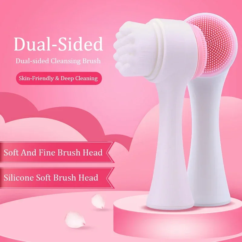 แปรงซิลิโคนสบู่ล้างหน้าสองด้านแบบพกพาขนาดเล็ก3D ทำความสะอาดใบหน้าการสั่นสะเทือนนวดล้างหน้าเครื่องมือดูแลผิว