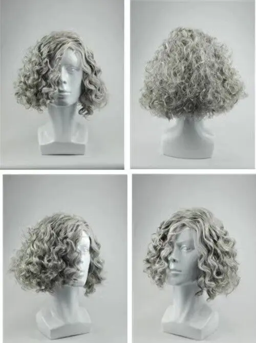 Fashion  Short Silver Grey Natural Hair Layered Curly Wig