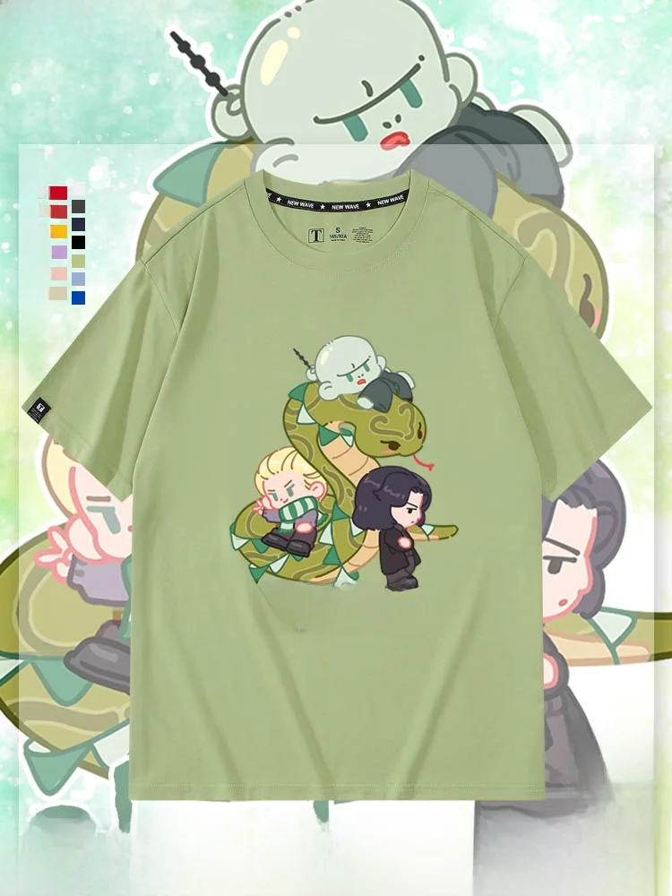 Camiseta de algodón puro con cuello redondo para jóvenes Slytherin, moda de verano 2025 - Edición Snake House