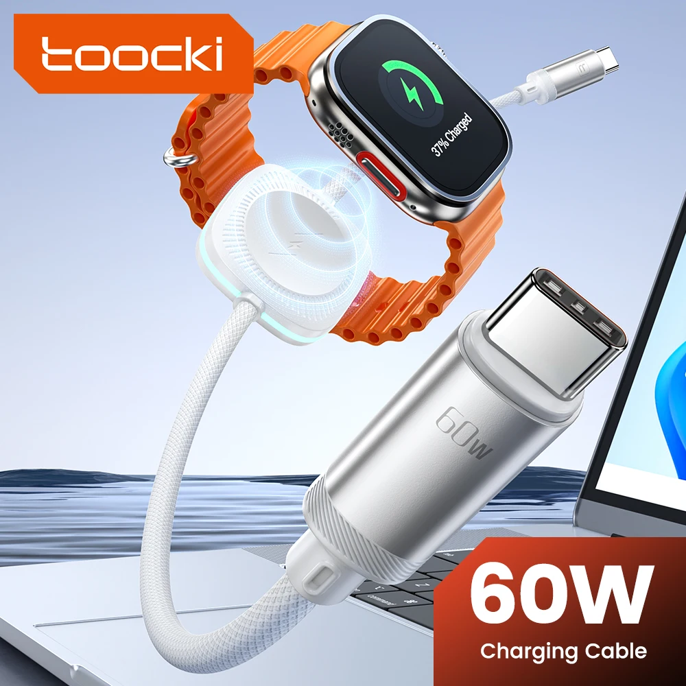 Toocki-cargador inalámbrico magnético portátil, Cable de carga rápida tipo C, PD, 60W, 2 en 1, para iPhone 15 Pro Max, iWatch 7, 6, 5, 4