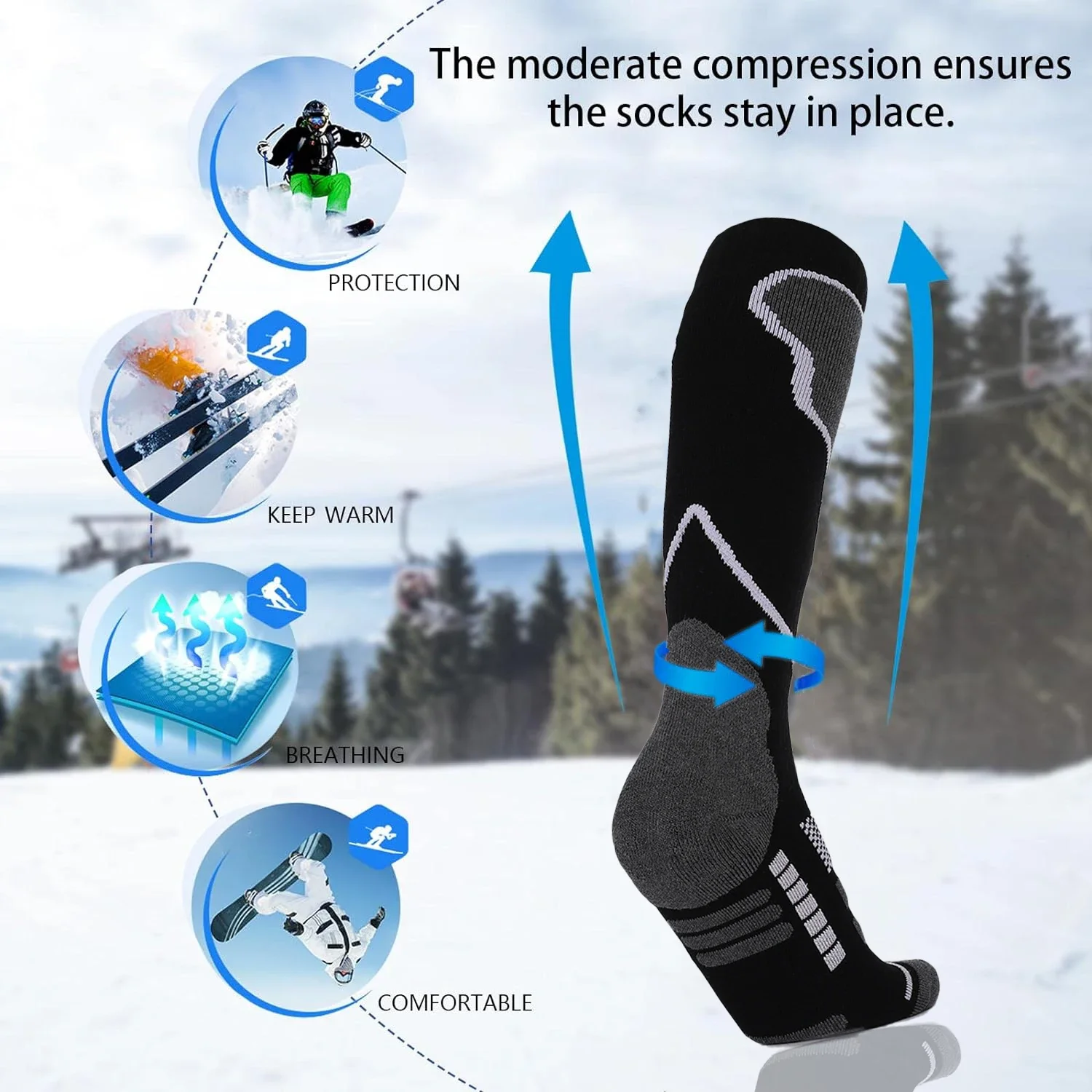 2 Pairs Ski Socks, Cold Weather Socks for Snowboarding, Snow, Winter, Thermal Knee-high Warm Socks, Hunting