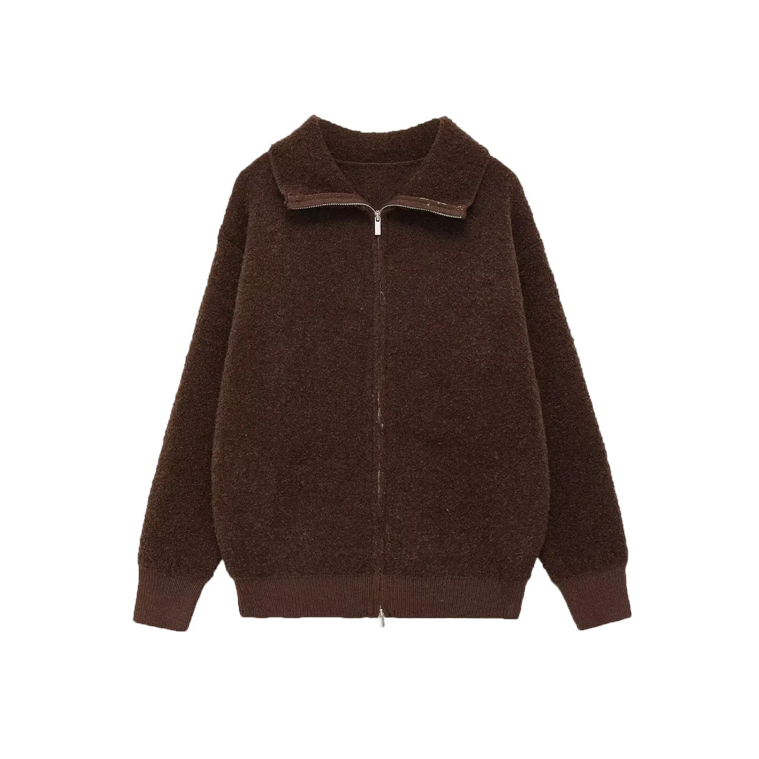 

Элегантная женская куртка High Street, осенне-зимняя модная теплая махровая верхняя одежда для пилотов, повседневное вязаное пальто на молнии с длинными рукавами