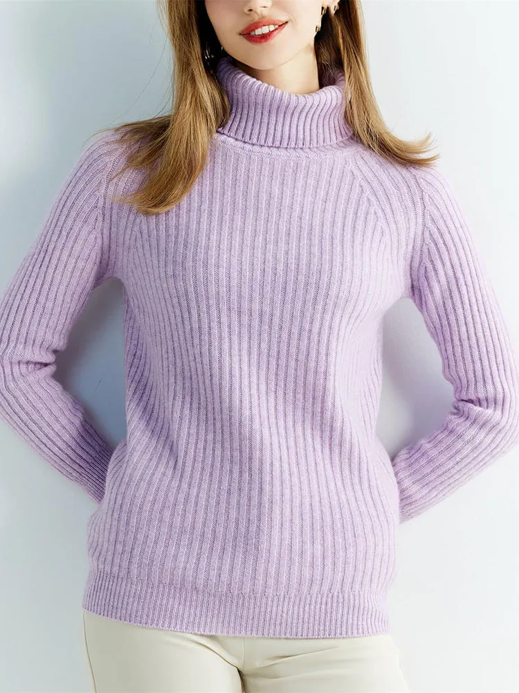 เสื้อสเวตเตอร์ถักไหมพรมคอสูงสำหรับผู้หญิง ทำจากแคชเมียร์ อะคริลิก และขนสัตว์ แขนยาว เหมาะสำหรับฤดูหนาวและฤดูใบไม้ร่วง