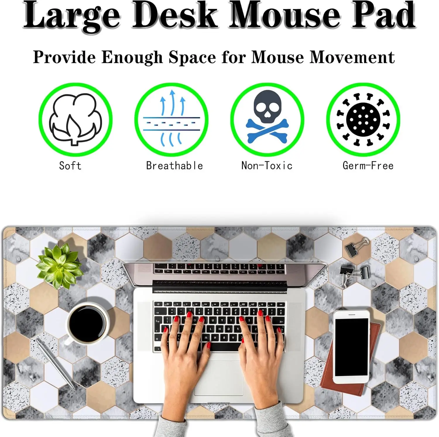 Geometric Abstract XXL Mouse Pad – Large Waterproof Desk Mat with Stitched Edges & Non-Slip Base for Gaming and Office