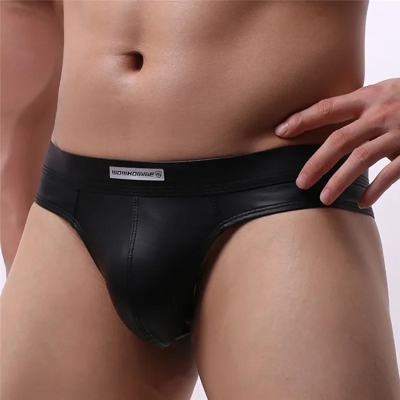 Mens Faux Leather Underpants Men Underwear Briefs Cueca Masculina U Pouch Male Panties Mens Briefs Sexy Gay Underwear Pants