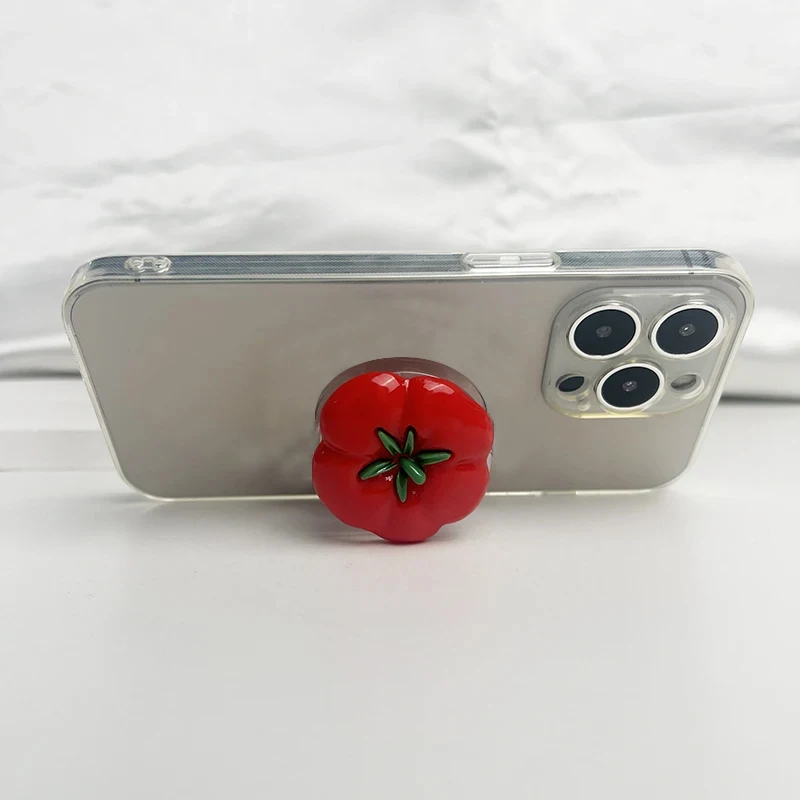 

Cute Tomato Phone Holder Phone Bracket Socket Grip For iPhone 17 16 15 14 13 12 Samsung S25 Xiaomi Finger Ring Expanding Stand