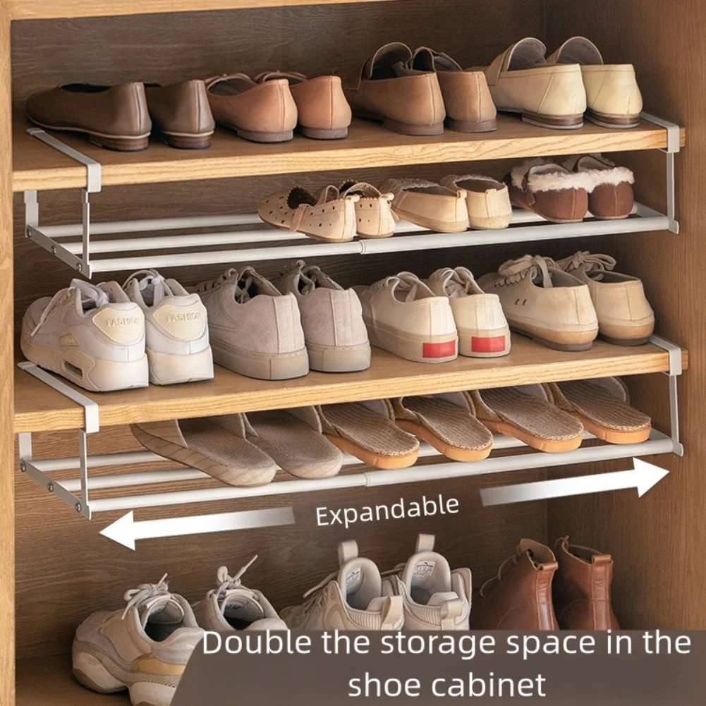 خزانة أحذية منزلية ذات طبقات موفرة للمساحة، رف تعليق قابل للسحب سهل التركيب لحلول تخزين غرفة النوم في مدخل الخزانة #2