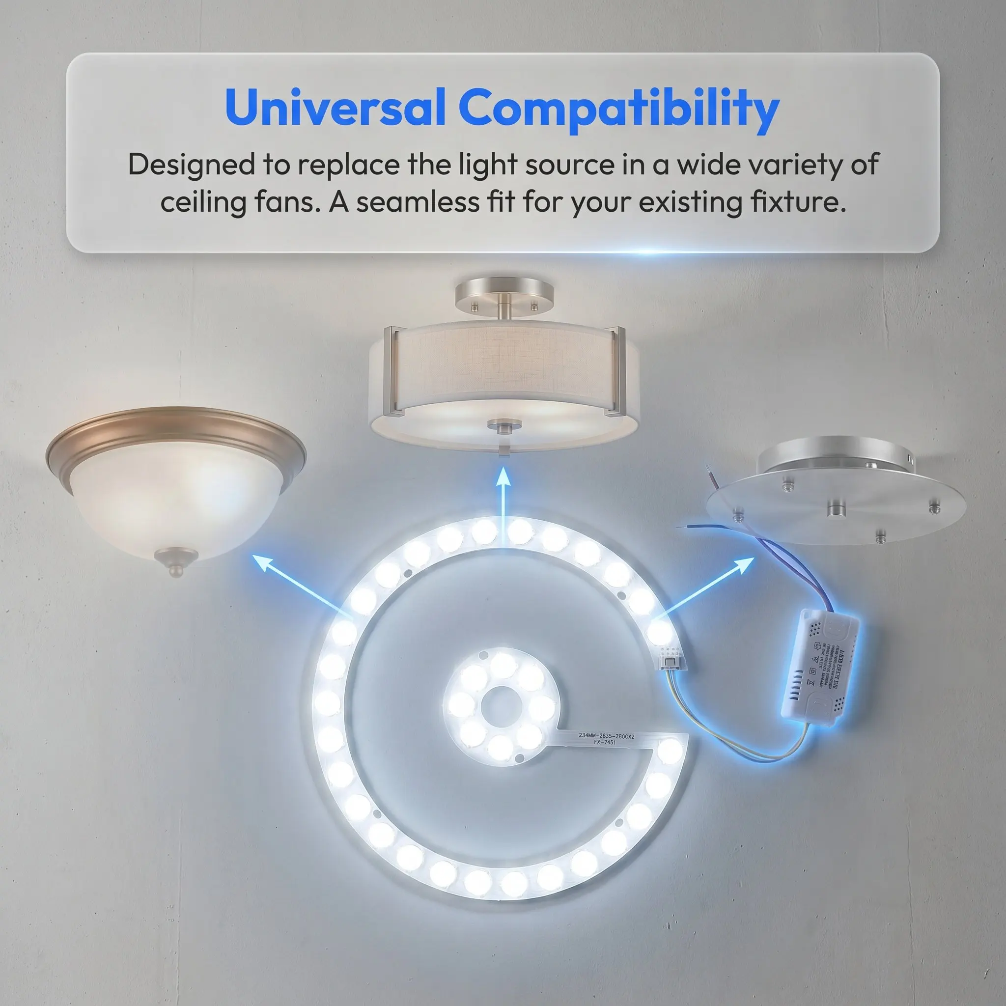 LED Ceiling Fan Light Retrofit 48W Magnetic Ring Module Flush Mount Replacement Dimmable Panel Compatible Fan Lights
