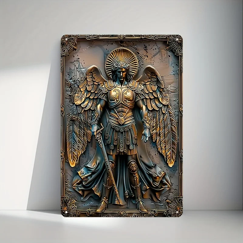 Boho Style Aluminum Wall Hanging Decorative Plaque, 3D Angelic Archangel Michael Art - Multipurpose Theme Decor for Room, Home