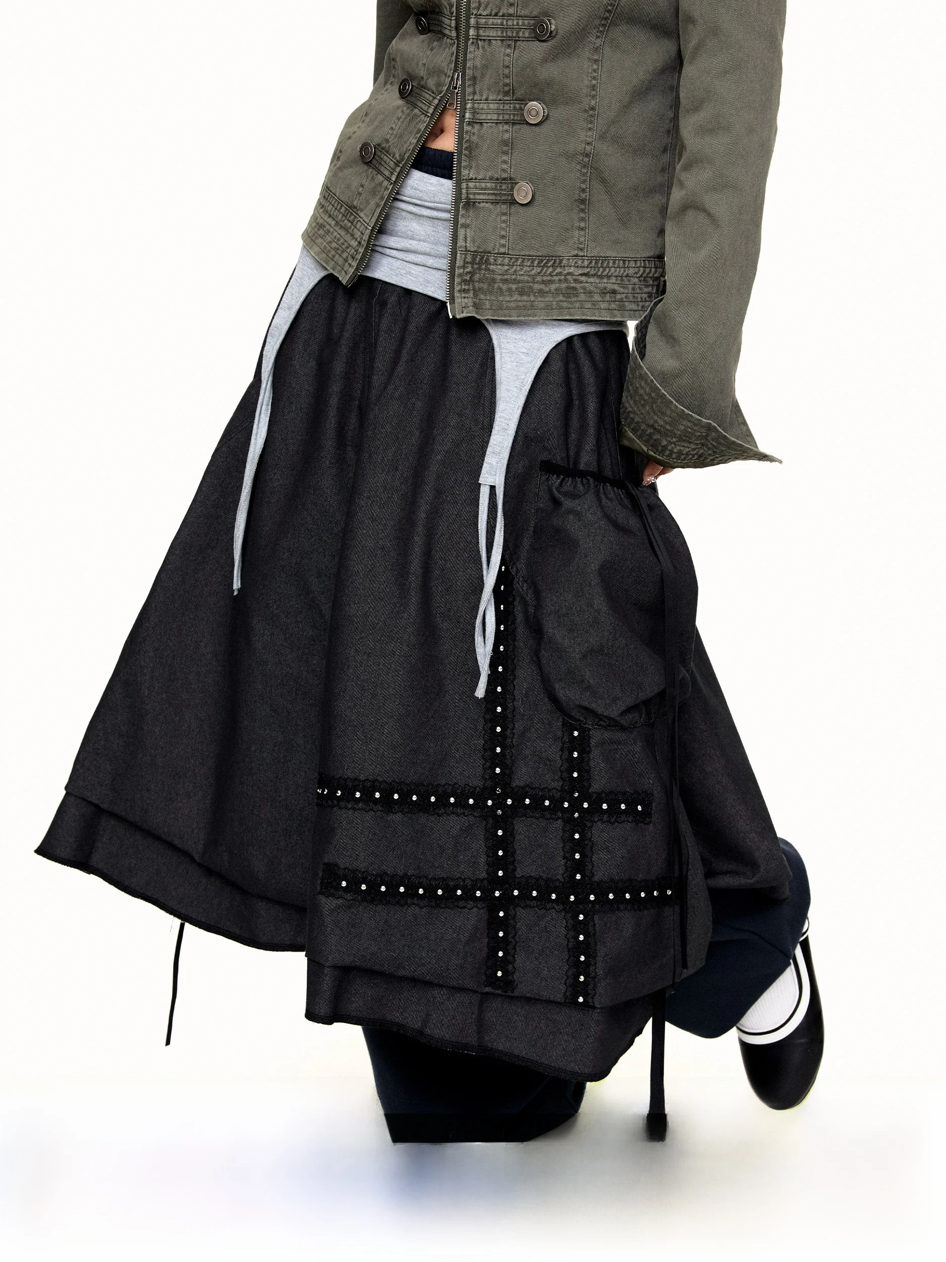 Blackbb Vintage Loose Casual Women's Skirt with Pocket Design Button Detail Midi Skirt Polyester Cotton Blend Autumn Wear