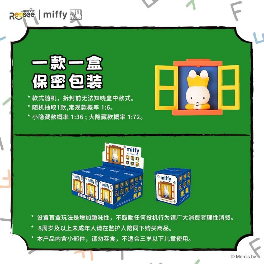 Caja ciega Kawaii Miffy, pegatina magnética para refrigerador, ventana apilable, figura desmontable para decoración del hogar, regalo coleccionable para niña