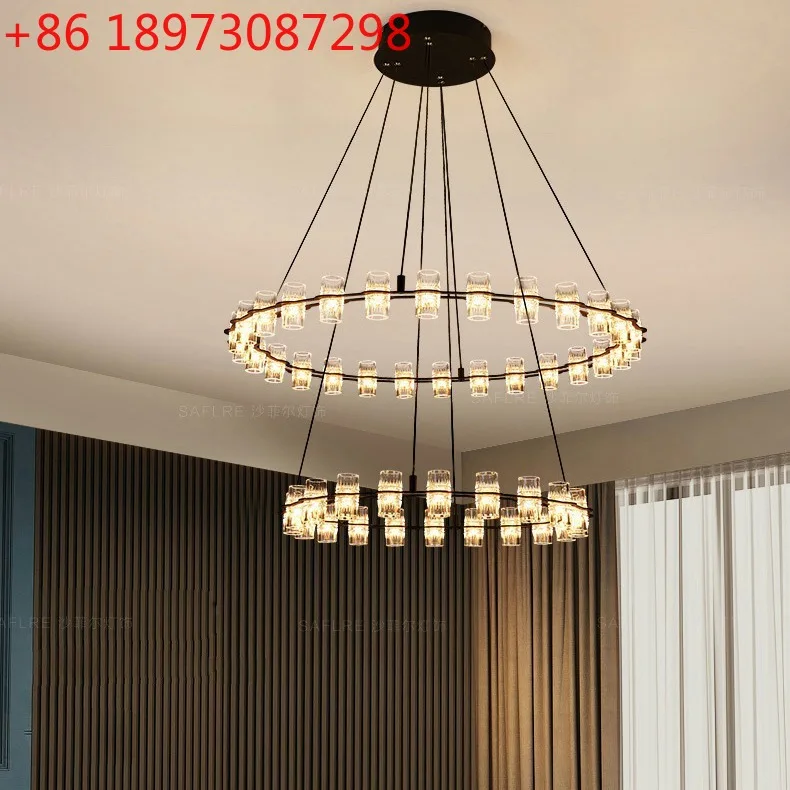 

Postmodern light luxury simple living room chandelier household hall bedroom Italian ring villa lamps