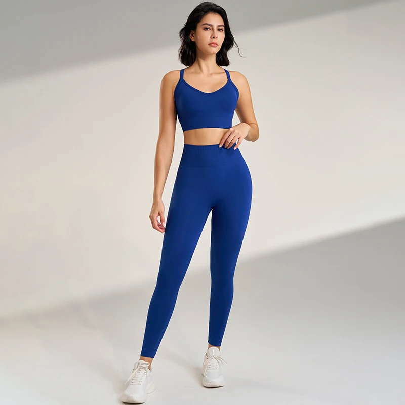 

Нейлоновый спандекс, быстросохнущая спортивная одежда, бесшовный комплект из 2 предметов для йоги для женщин, бесшовные брюки с высокой талией, амортизирующий бюстгальтер, комплект для йоги