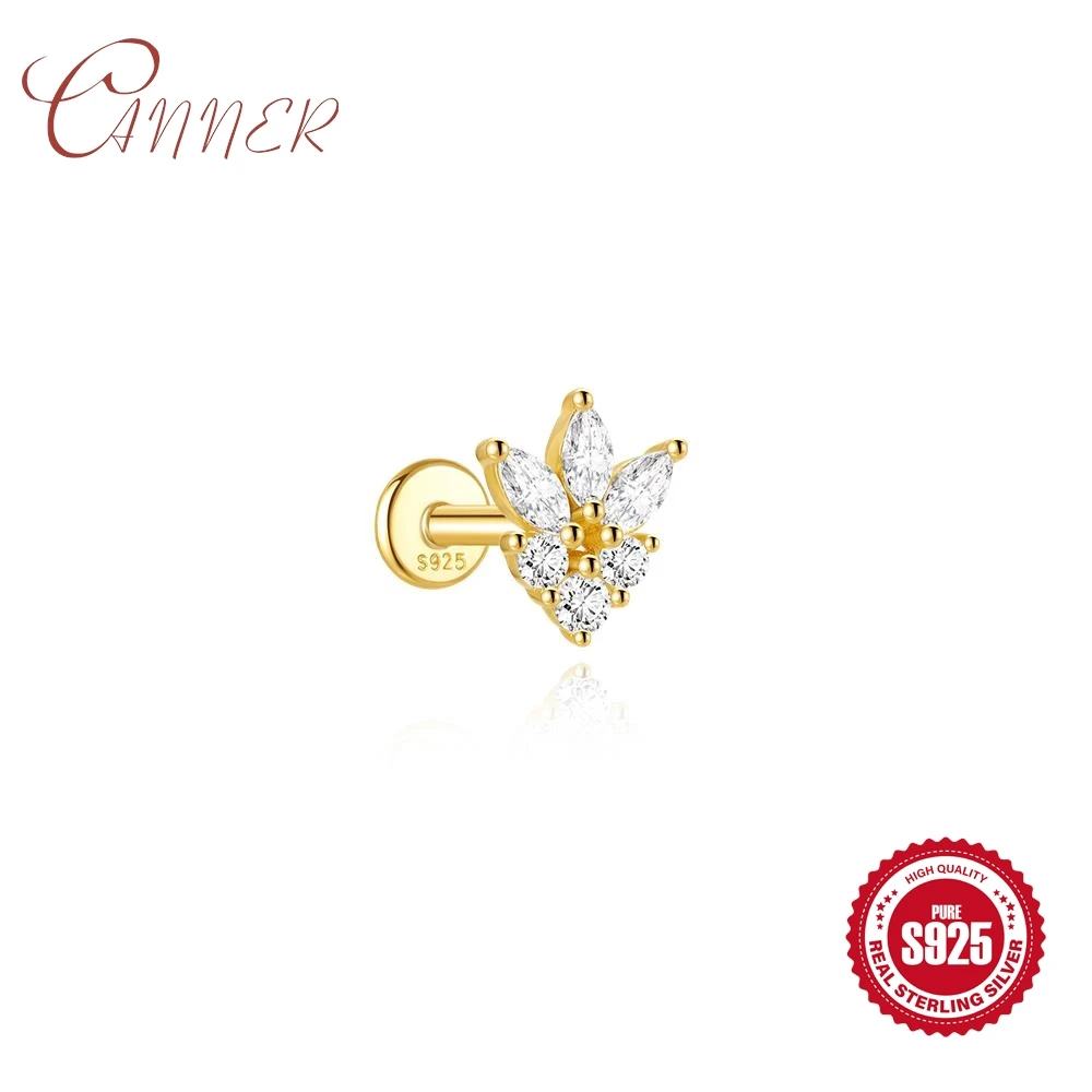 CANNER 925 Sterling Silver Helix Piercing EarStuds Heart Round Ball Flat Geometric Zircon Exquisite Silver Stud Earrings Aretes