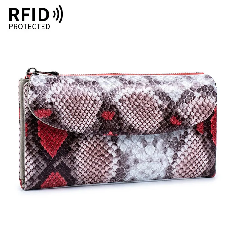 Serpentin Pattern Genuine Leather Purse Long Real Cow Leather Wallet Women Unique Clutch Bag for Girls