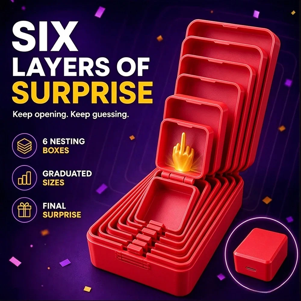 Perfect Gift 3D Printed Surprise Gift Box 6-layer Nested Gift Box Prank Finger Ring Storage Birthday Party Prank Box for Friends