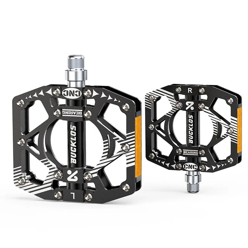 Mountain Bike Aluminum Alloy Pedals DU Bearing Non Slip CNC Bicycle Pedals with Reflective Strips