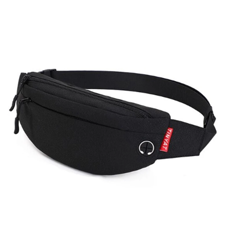 TINYAT Men Male Waist Bag Purse Casual Large Phone Belt Bag Pouch Travel Phone Bag Fanny Banana Bag Hip 4 Pockets Black