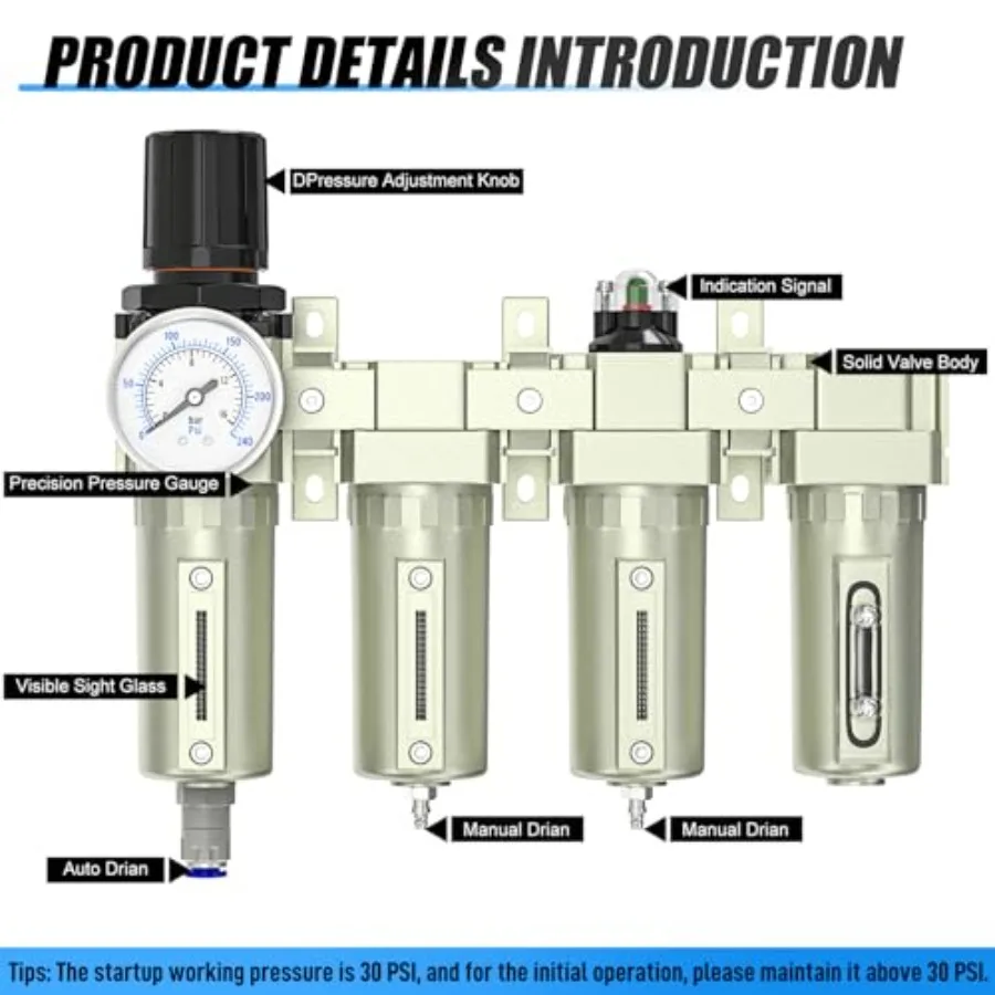 1/2" NPT Heavy Duty 4-stufiges Lufttrocknungssystem in IndustriequalitätAuto Drain Coalescing Filter Doppelte Partikelfilter-Trockenmittel