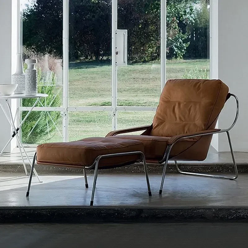 Italian single fabric leather sofa chair minimalist designer backrest bedroom balcony living room lazy leisure chair