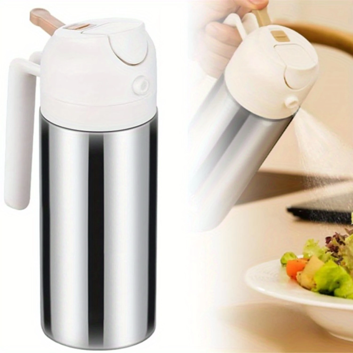 Food-grade Stainless Steel Oil Spray Bottle Can 2-in-1 Oil Sprayer & Dispenser - 1Pc