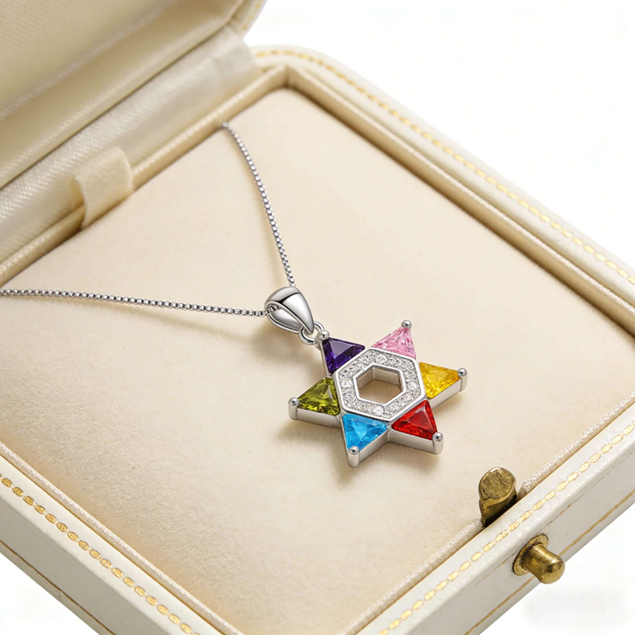 Bunte Davidstern-Anhänger-Halskette für Frauen, zierliche Hexagramm-Halskette mit Zirkonia, trendiger Boho-Schmuck als Geschenk für – Detail 7