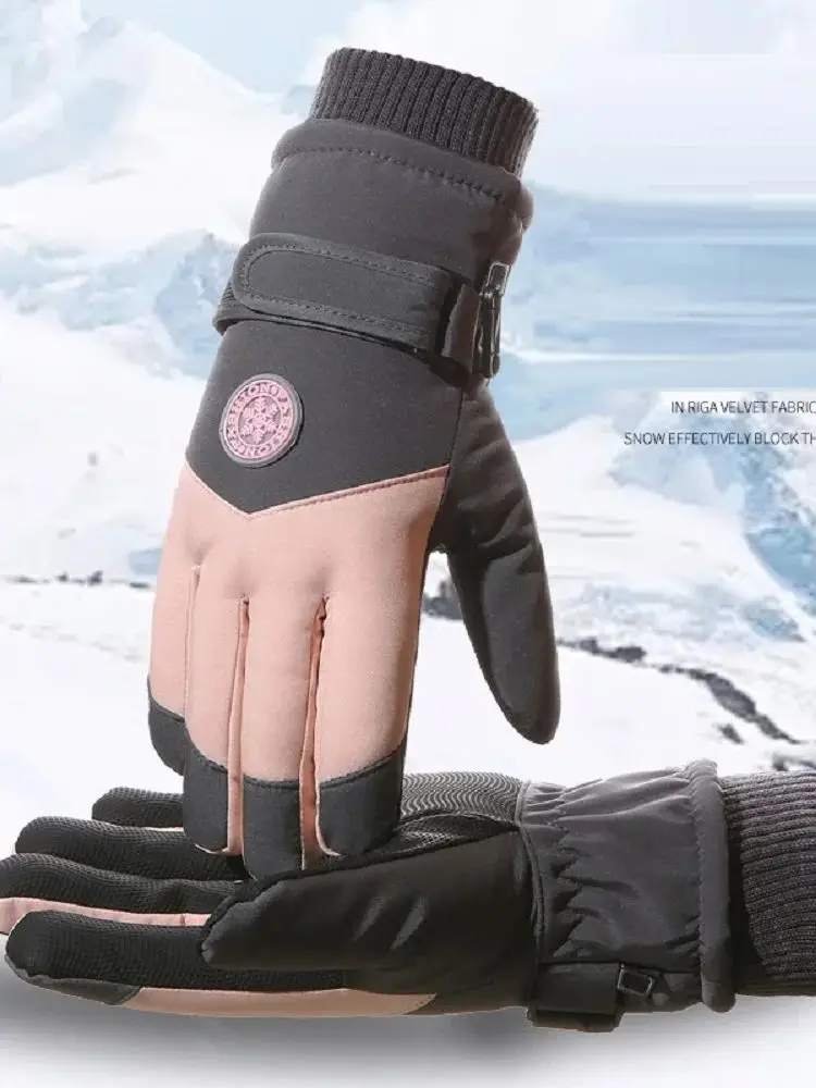 AliExpress NONE Winter Unisex Snowboard Ski Gloves PU Leather Non-slip Touch Screen Waterproof Motorcycle Cycling Fleece Warm Snow Gloves