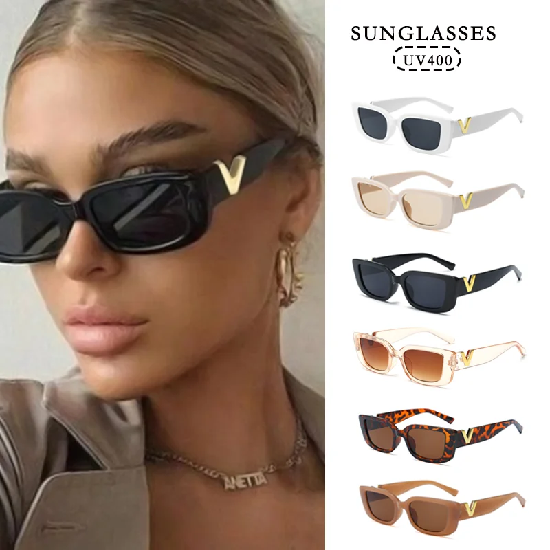 Neue V-förmige Sonnenbrille, Vintage-Reise, kleine rechteckige Sonnenbrille, leicht, UV400, zum Fahren, Angeln, Unisex, Haltbarkeit
