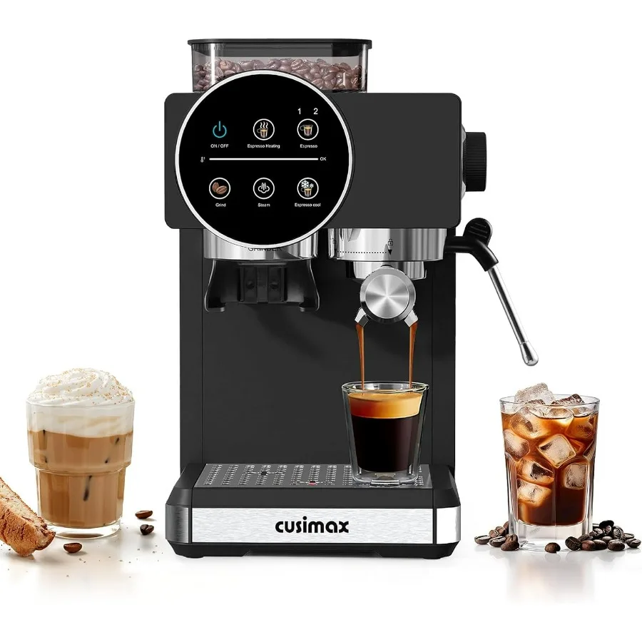 Máquina de Café Expresso Profissional com Moedor, 20 Bar de Pressão, Aço Inoxidável, para Cappuccino e Latte com Vaporizador de Leite