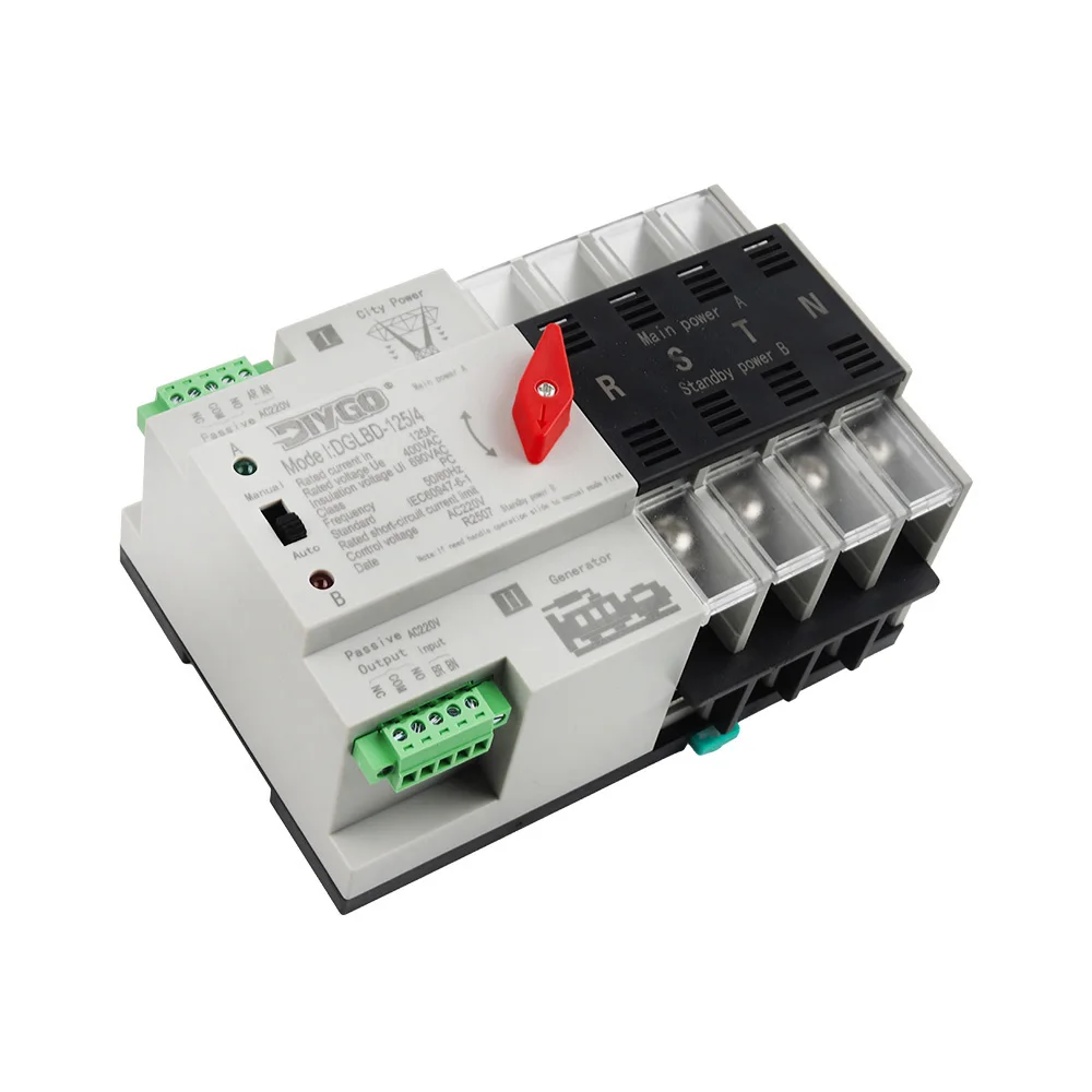 Din Rail Mini 2P 4P ATS Dual Power Automatic Transfer Switch 125A Electrical Selector Switches Uninterrupted Power Generator