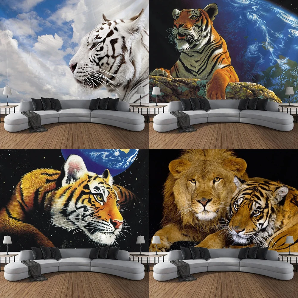 Tiger pattern tapestry bedroom curtain background cloth home decoration house living room dormitory hanging cloth 230x180cm