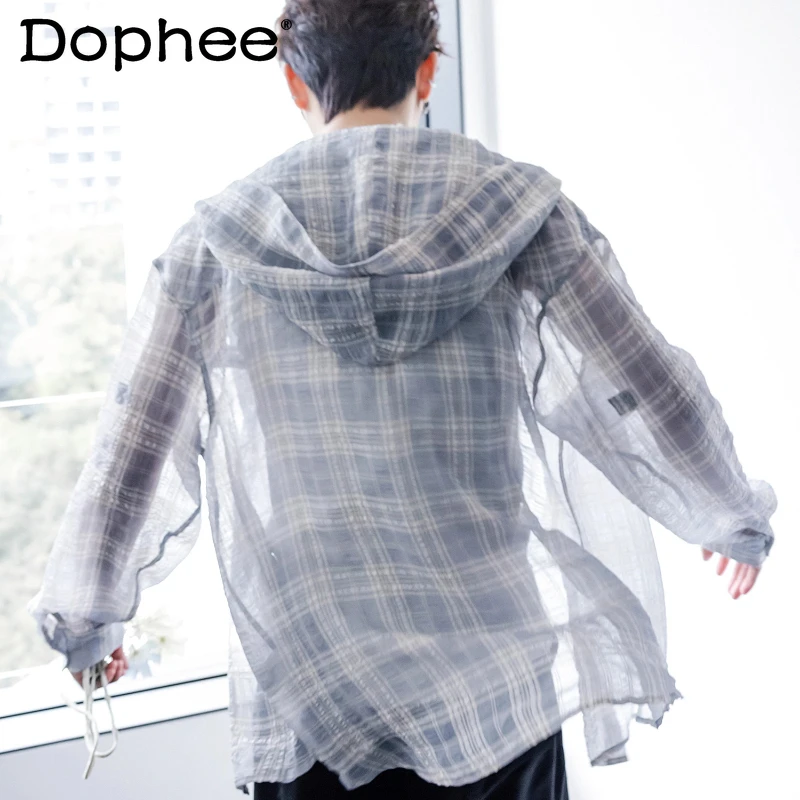 

Men's 2025 New Handsome Thin Transparent Hooded Sunscreen Shirts Men's Trendy Loose Comfort Tops Male Fashion Long Sleeve Shirts