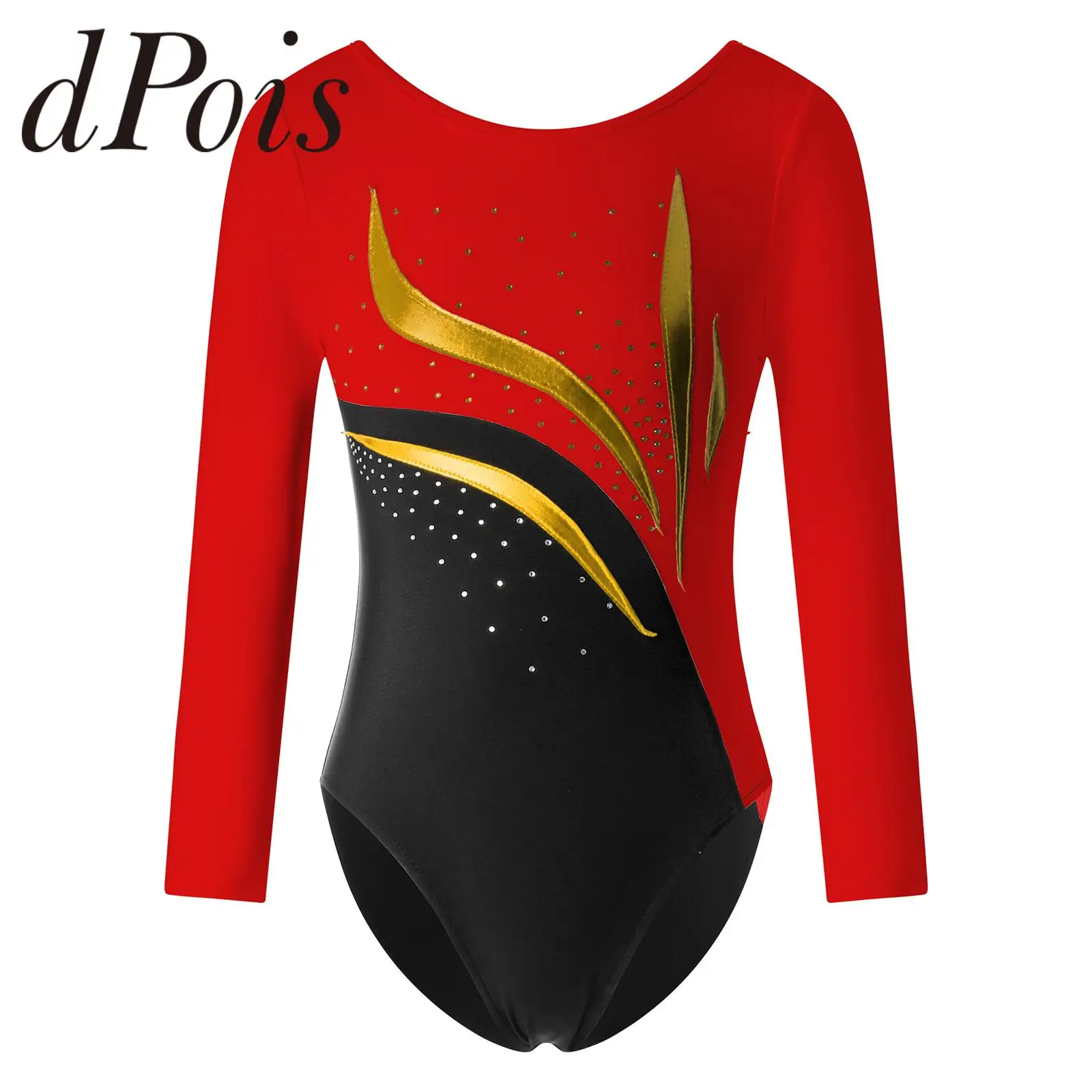 

Children Gymnastics Jumpsuits Kids Long Sleeve Shiny Rhinestone Ballet Dance Leotards Skating Bodysuit for Girls Dancewear