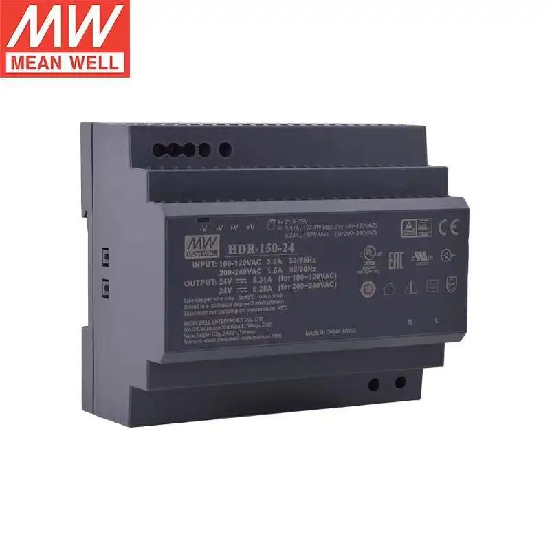 

MeanWELL HDR-150-24 24V Single Output Industrial DIN Rail Power Supply Brand New Original Authentic AC-DC Ultra Slim Step Shape