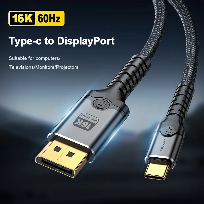 DOONJIEY 16K@60Hz USB C to DisplayPort 2.1 Cable 80Gbps Thunderbolt 4 3 Type C to DP Audio Video Cord for Office Laptop PC view 2