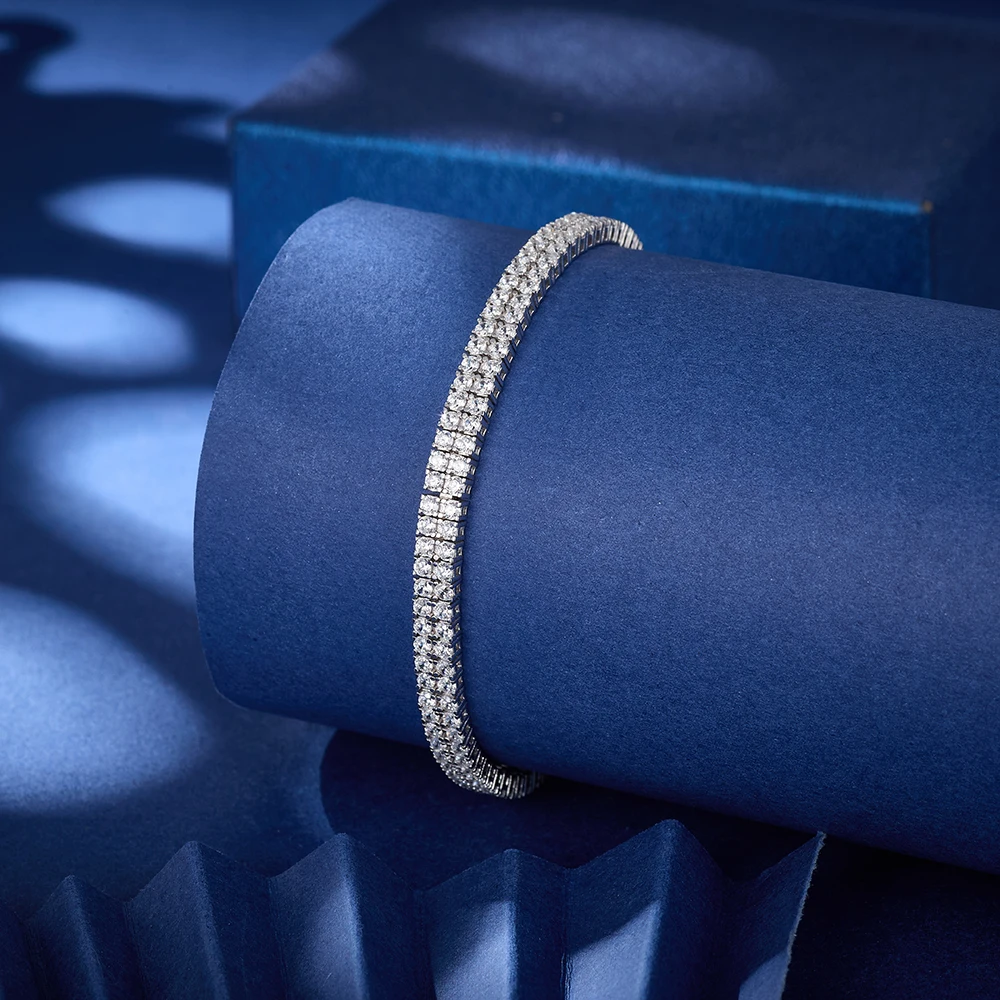 

Double Row Tennis Bracelet With 5A Zircon Copper Rhodium Plated Women Jewelry Bridal Prom Valentine Gift Shiny Double Row Design