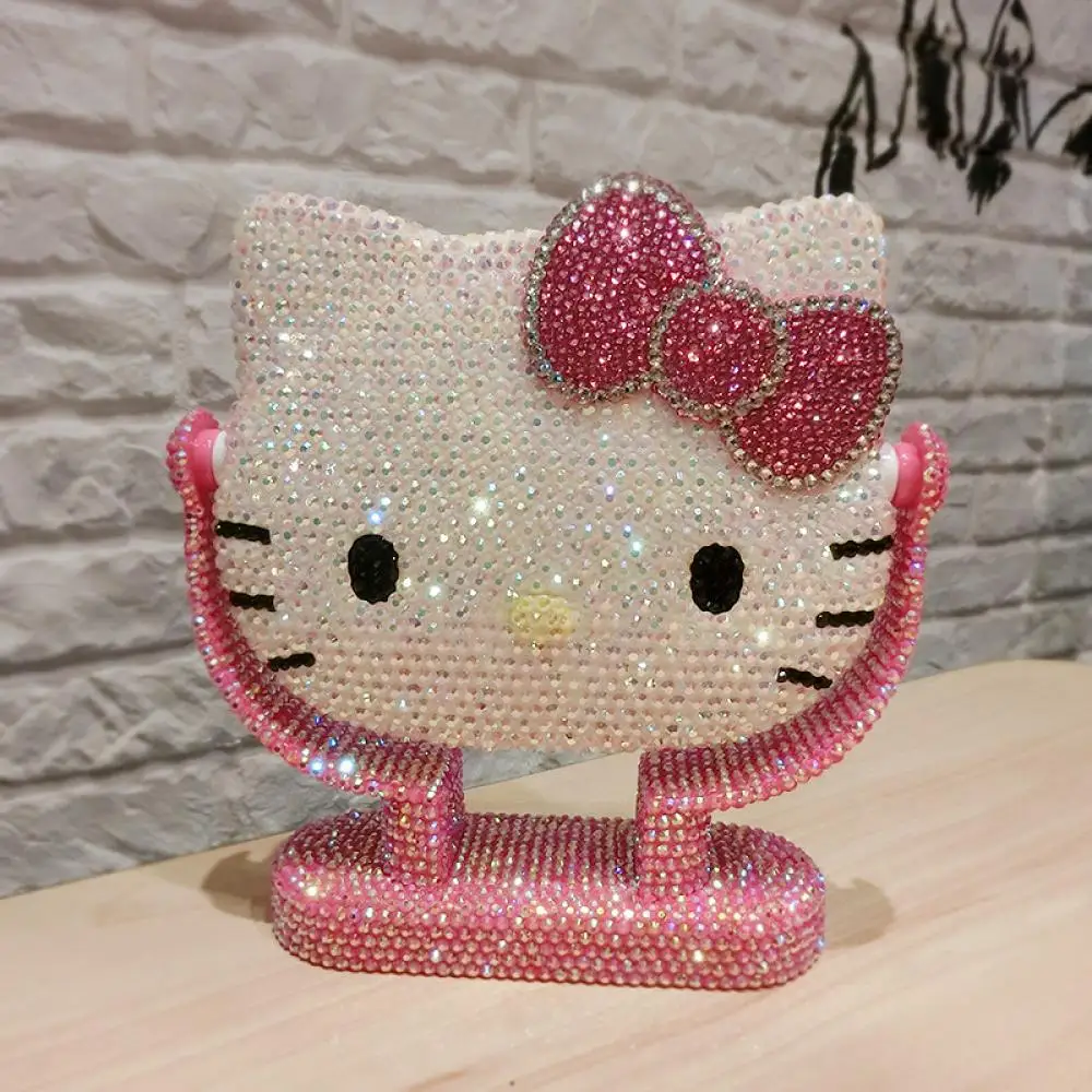 

Kt Beauty Mirror Kawaii Sanrio Hello Kitty My Melody Anime Figure Vanity Mirror Rhinestones Shiny Girlfriend Gift Desktop Plush