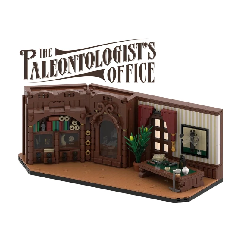 Paleontologist Research Office MOC Building Blocks Fossil Study Workplace Model DIY Brick Set Desktop Collectible Display