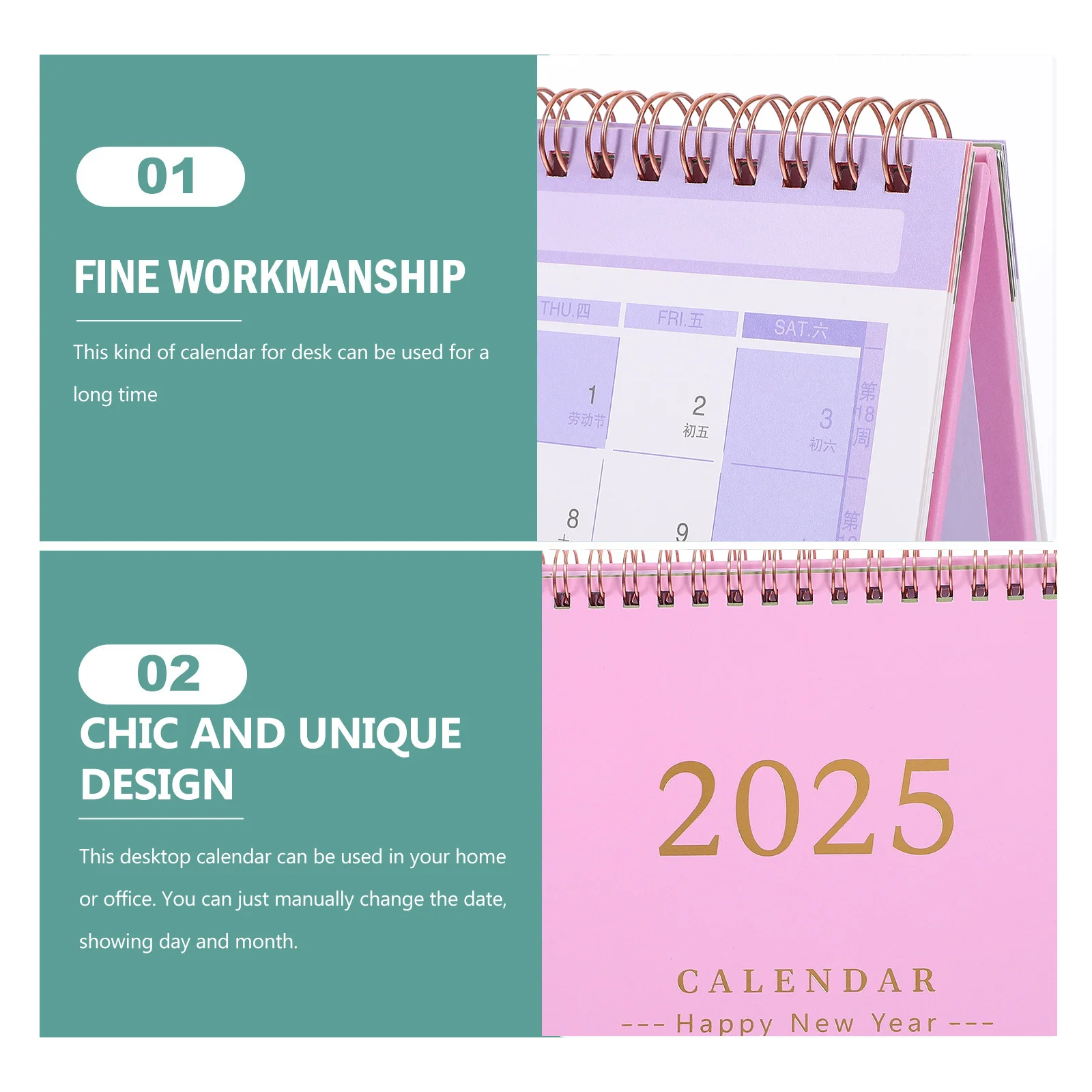 2025 Mini Desk Calendar Compact Bleed Resistant 360 Degree Rotation Dual Wire Binding Home Office School