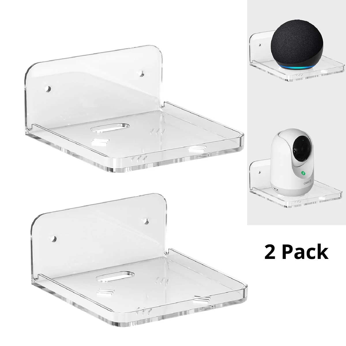 2Pcs Clear Floating Shelf Adhesive Sturdy Shelves for Mini Smart Speaker Baby Monitor Little Shelf Bracket Display Organizer