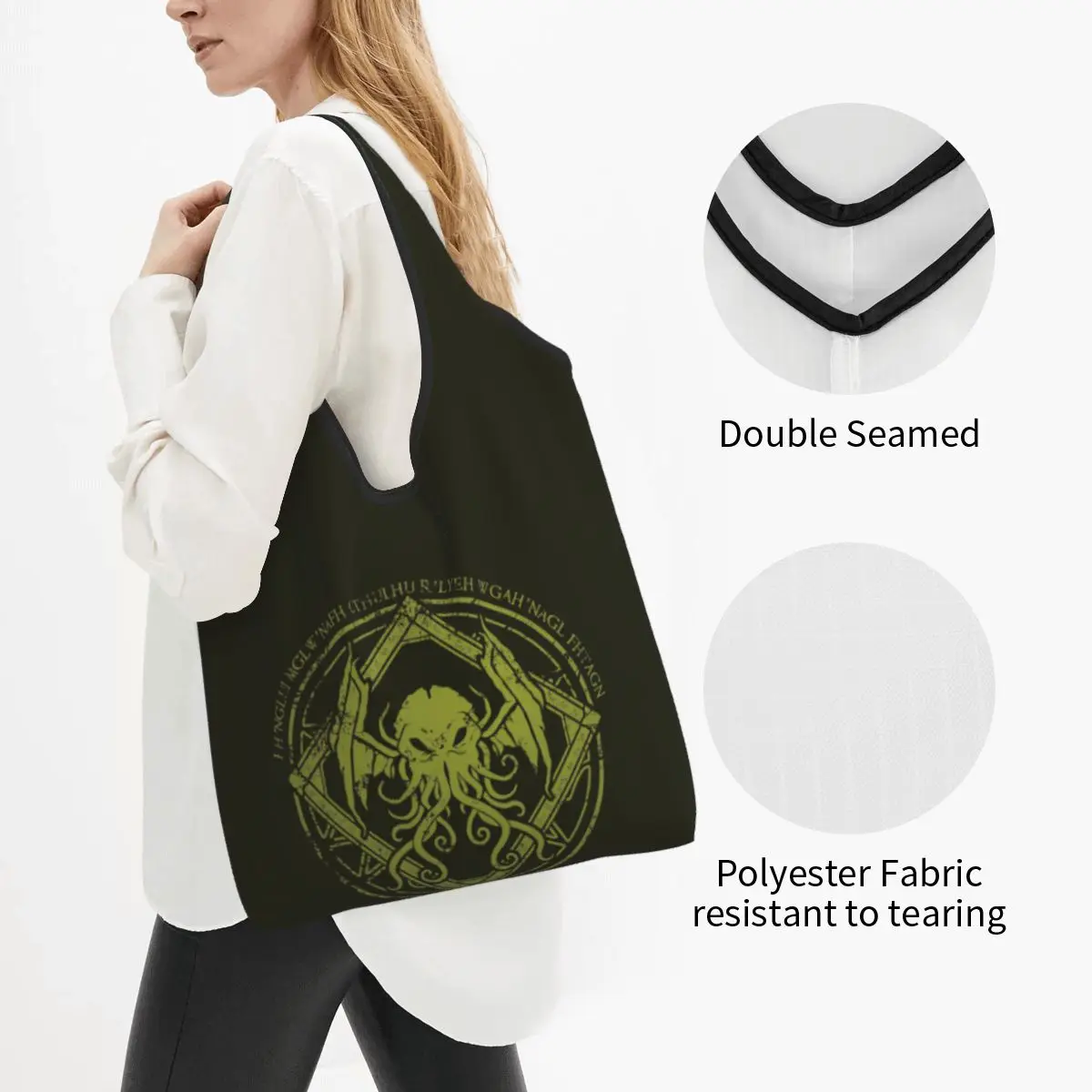 Lovecraft Mythos Monster Cthulhu Groceries Shopping Tote Bags Women Fashion Shoulder Shopper Bags Big Capacity Handbag