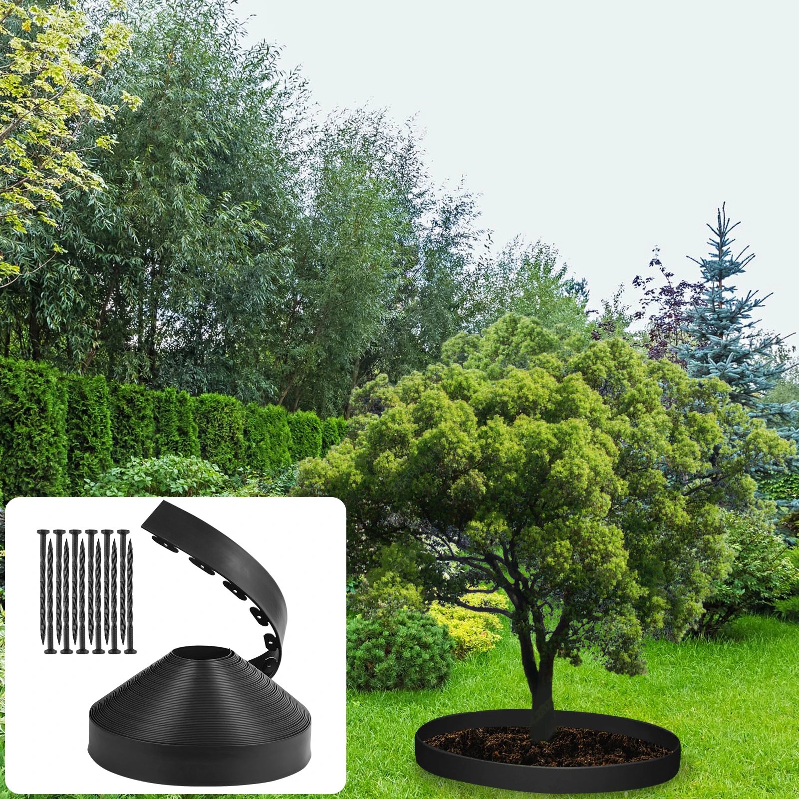 4 Inch No Dig Garden Landscape Edging, Lawn Edging Roll Kit with Spikes for Flower Beds & Yard Borders