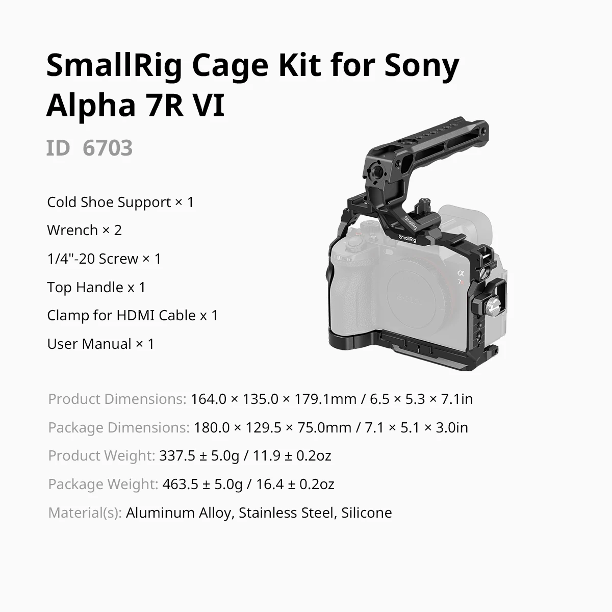 SmallRig A7R VI Basisplaat Montageplaat voor Sony Alpha 7R VI met Arca-Swiss Quick Release Plaat voor Handheld Statief Gimbal -6705