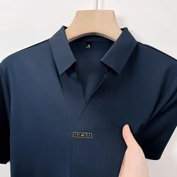 2024 Summer Men's Short-sleeved T-shirt Thin Top Scissor Collar Casual Polo Shirt  Designer Ice Silk Traceless Solid Color Tops