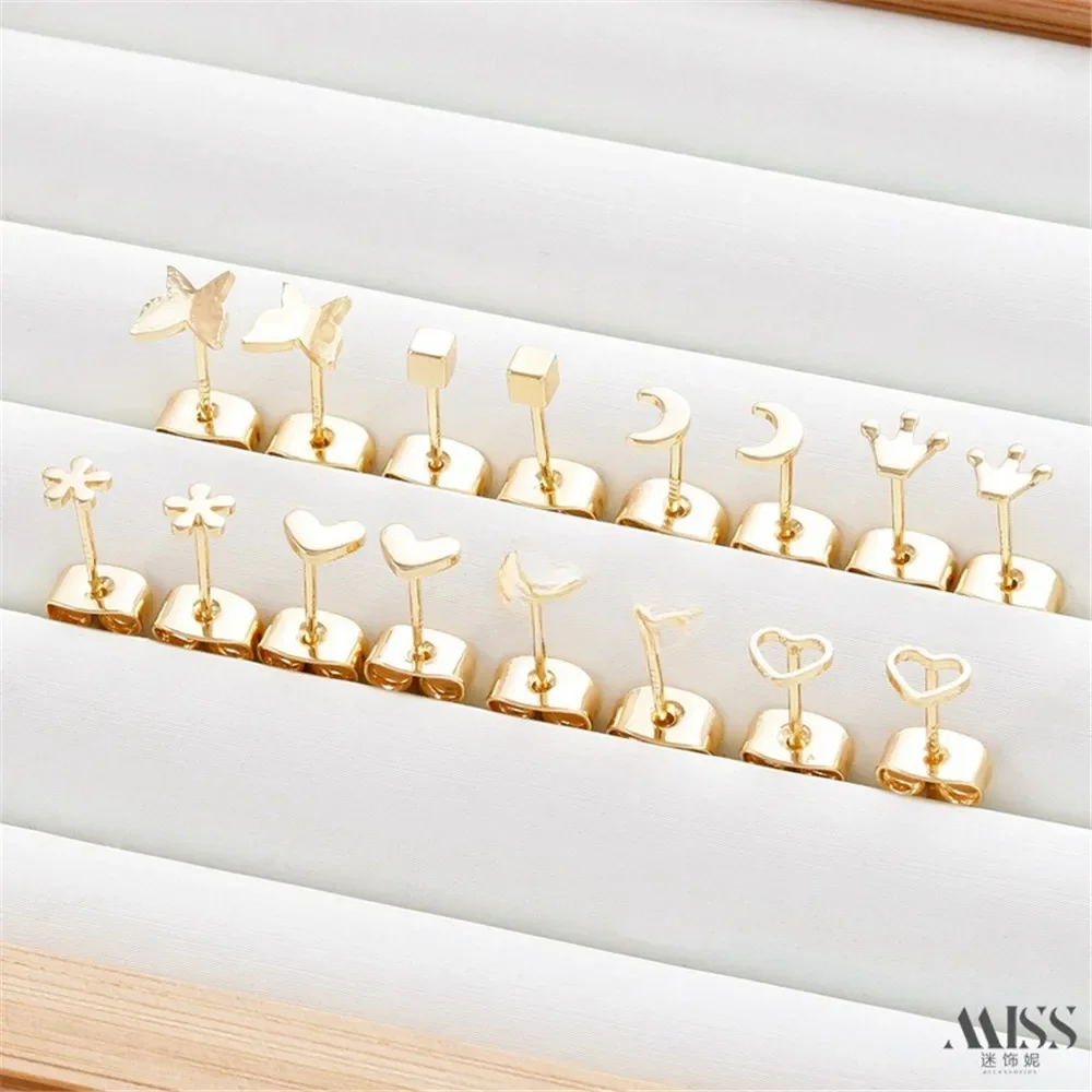 14K Gold-plated Peach Heart Butterfly Crown Flower Steel Print 925 Earrings Moon Earrings Ear Accessories