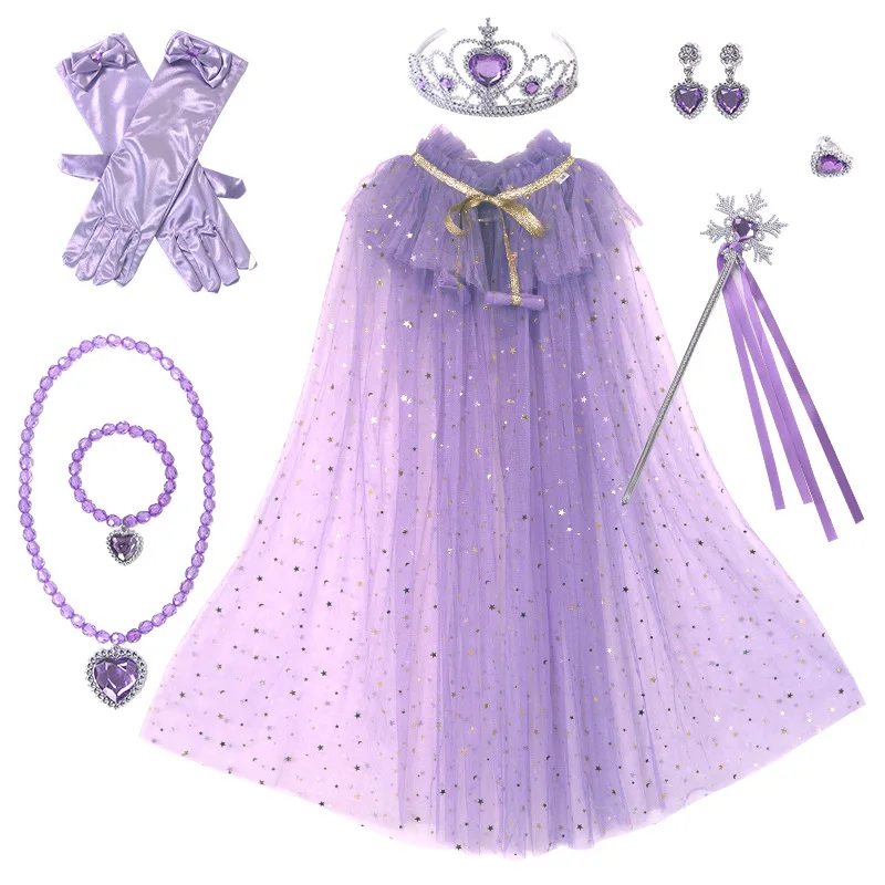 Ijs Prinses Cosplay Pailletten Mantel Met Magische Stok Kroon Ketting Earing Halloween Meisje Carnaval Feest