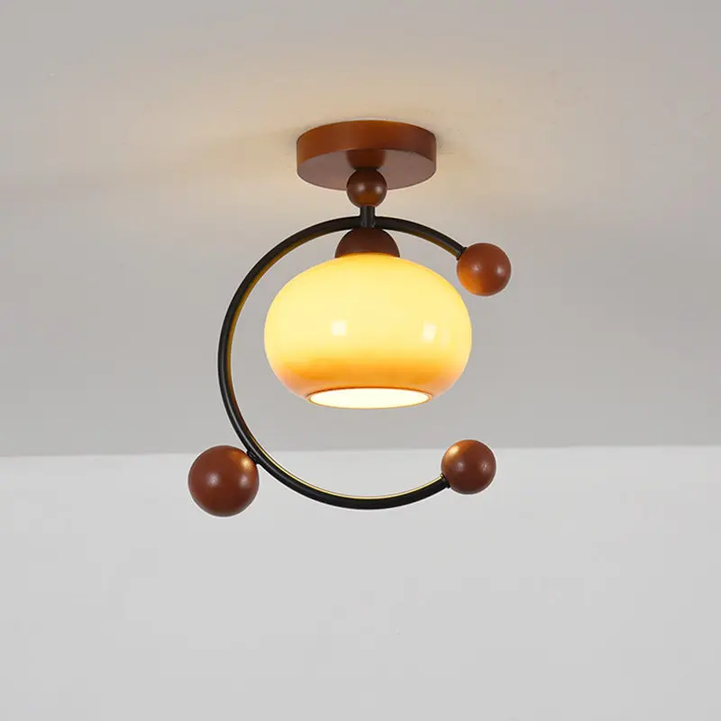 

French Vintage Wood Ceiling Lamp Bedroom Living Room Children's Room Entrance Mid-century Planetary Orbit Design Ceiling Light