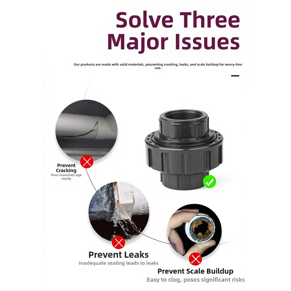 PVC Union Coupling 1.5 Inch for 80 Series Pipe Diameter - Two-Piece Slip Connectors for Pool and Industrial Use